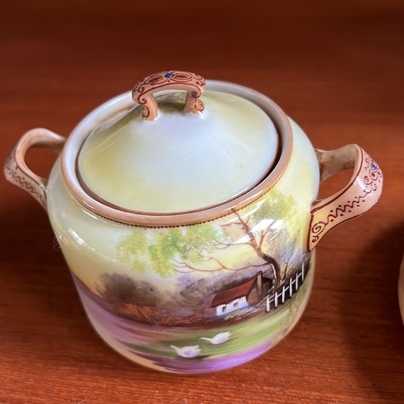 💯 Antique Nippon set sugar creamer under plates mustard or honey container - Picture 13 of 14